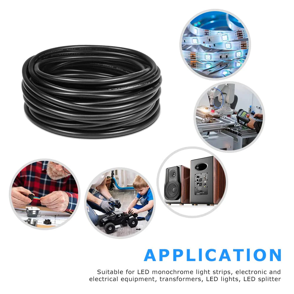 20 AWG Electrical Cable, Stranded Tinned Copper Wire, 2/3/4/5 Conductor, Black/White PVC Sheathed Flexible Extension Cord for DIY Wiring — 3m–50m (10ft–165ft) Options
