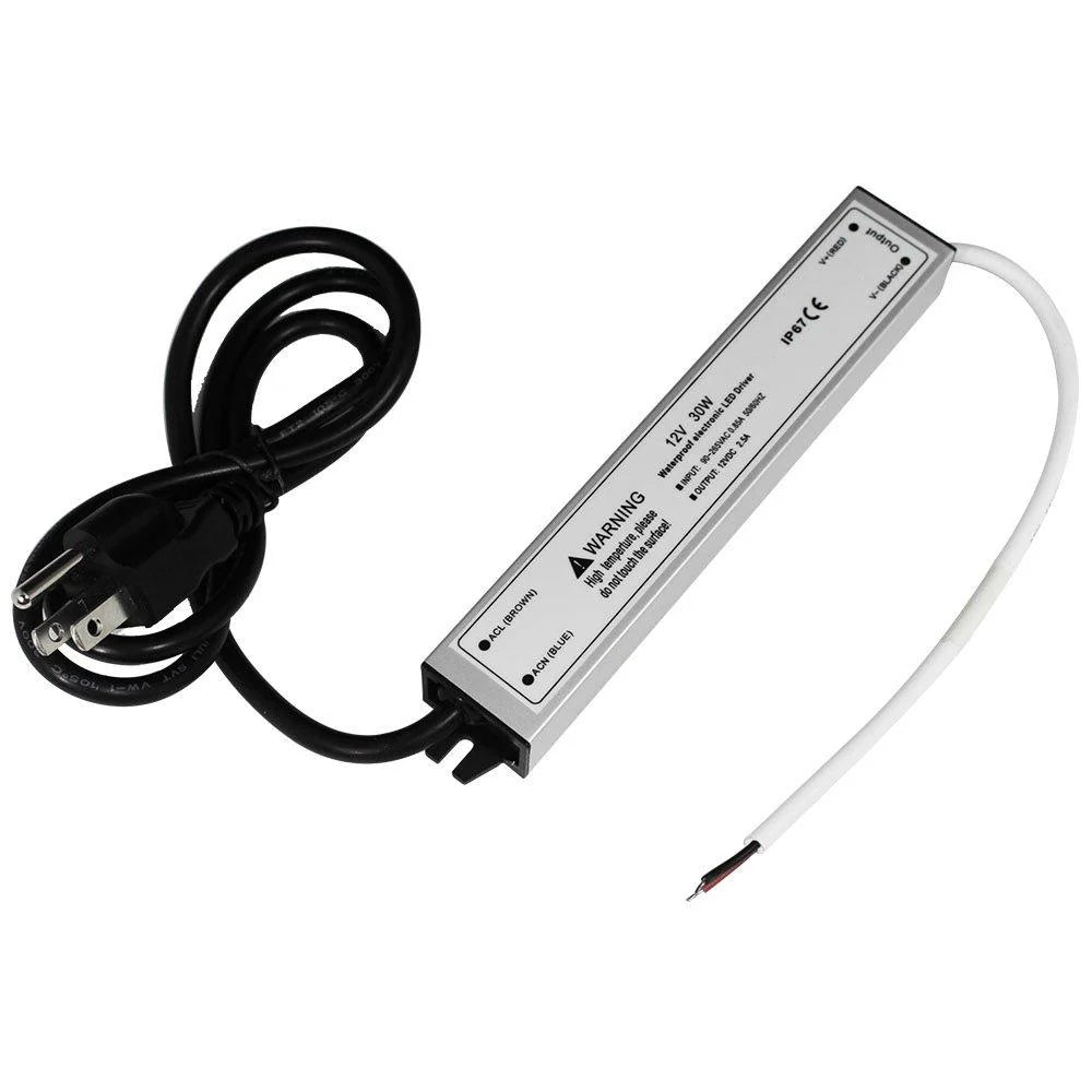 Waterproof IP67 LED Power Supply 110V 220V AC to 12V DC Driver Transformer 3-Prong Plug 3.3 Feet Cable