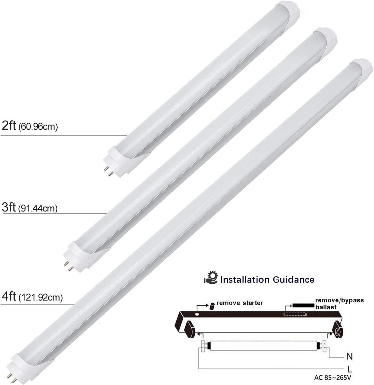 LightingWill LED T8 Light Tube 2FT, Warm White 3000K-3500K, Dual-End Powered Ballast Bypass, 1000Lumens 10W (24W Fluorescent Equivalent), Frosted Cover, AC85-265V Lighting Tube Fixtures, 4 Pack…