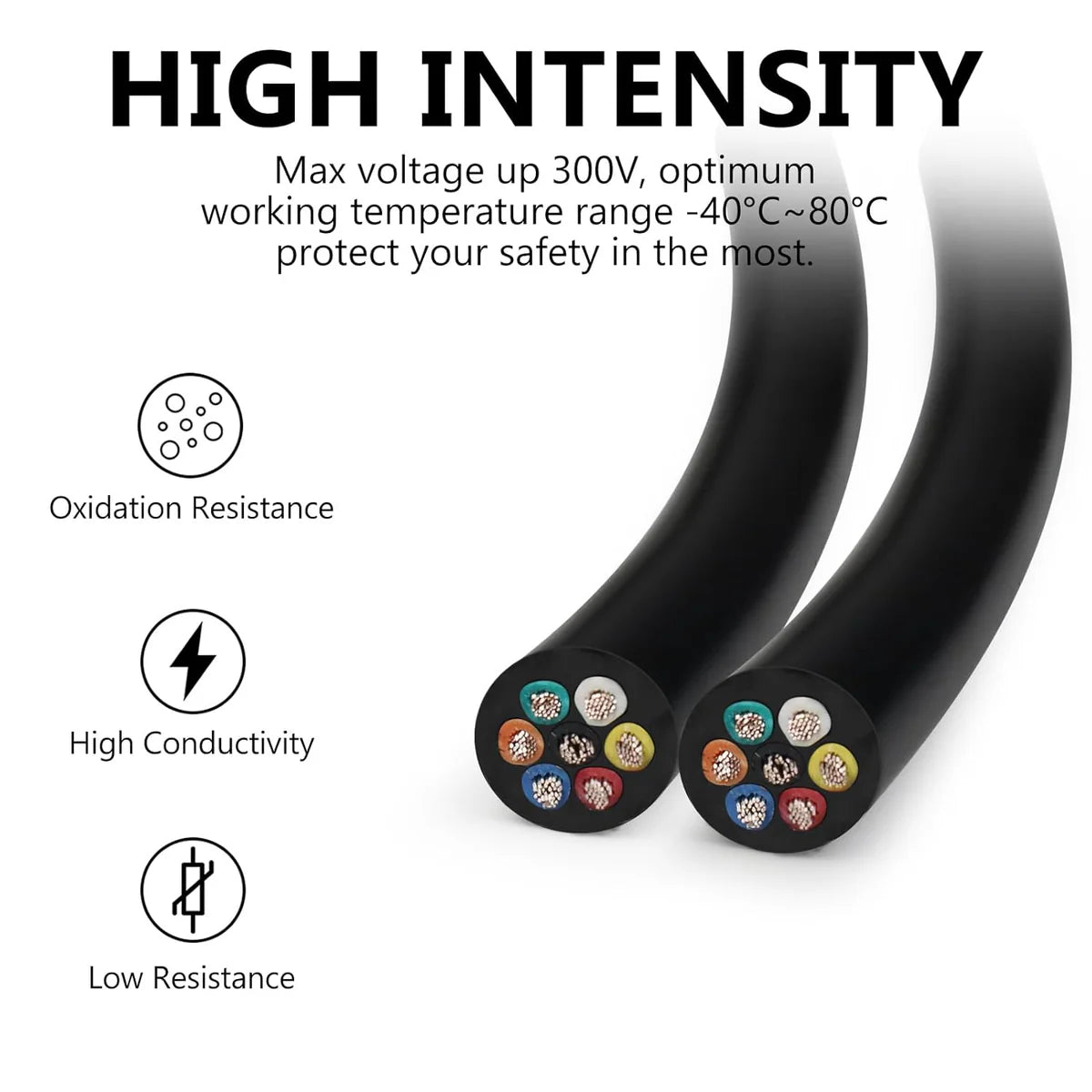 22 AWG Electrical Cable, Stranded Tinned Copper Multi-Conductor Wire, 6/7/8 Core, Black/White PVC Sheathed Flexible Control Wire — 3m–50m (10ft–165ft) Options