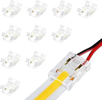 LightingWill LED Strip Connector 10mm 2Pin Transparent Solderless Clips, LED Light Strip Connector Crystal Strip to Wire Strip to Strip DC Adapter Connector, Local Stock US UK