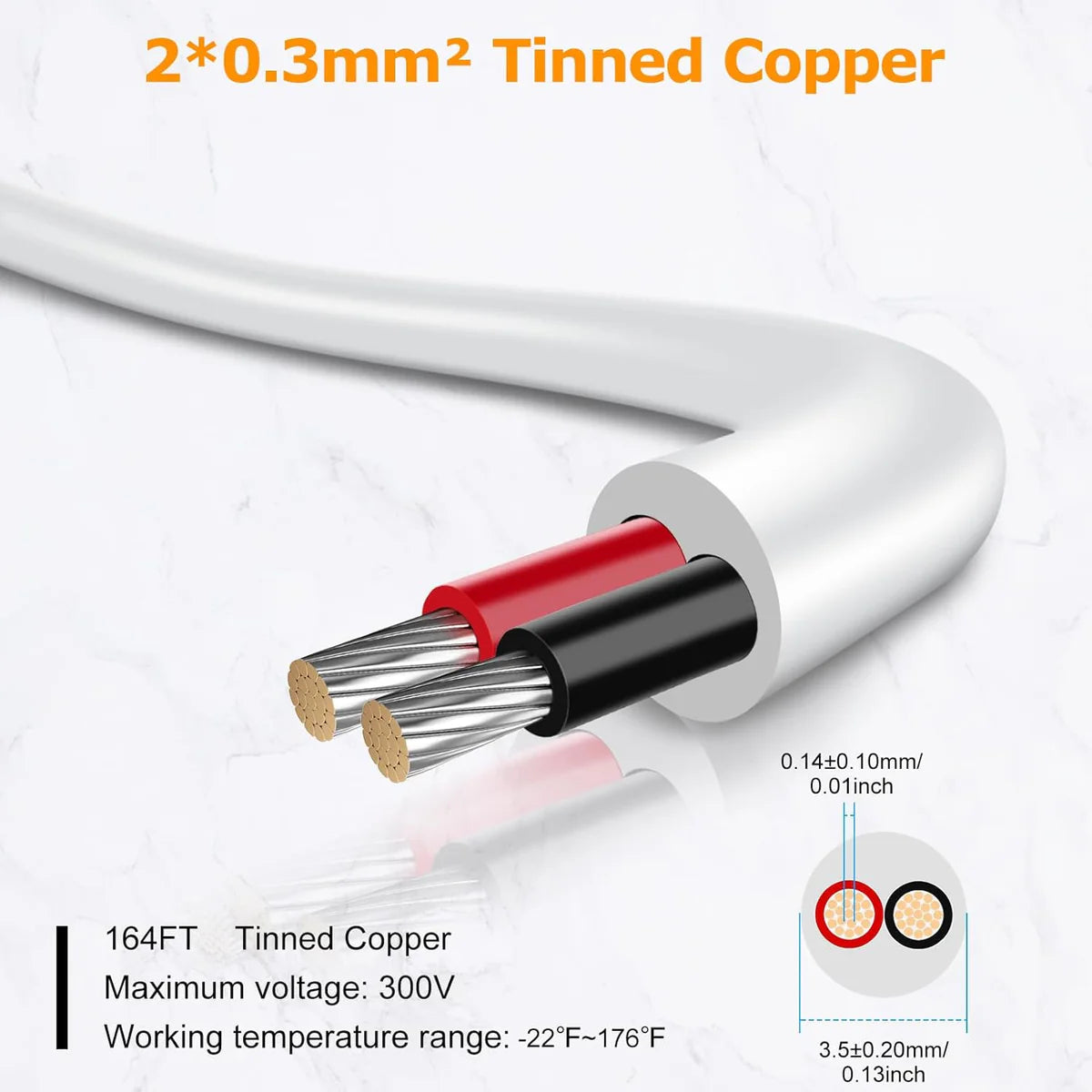 22 AWG Electrical Wire, Stranded Tinned Copper Cable, 2/3/4/5 Conductor Multi-Core, Black/White PVC Jacket Flexible Extension Cord — 3m–50m (10ft–165ft) Options