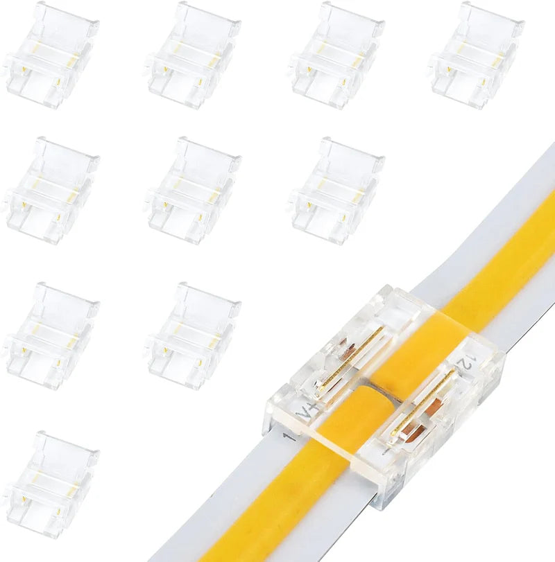 LightingWill LED Strip Connector 8mm 2Pin Transparent Solderless Clips, LED Light Strip Connector Crystal Strip to Wire Strip to Strip DC Adapter L Connector, Bulk 500pcs MOQ Factory Direct