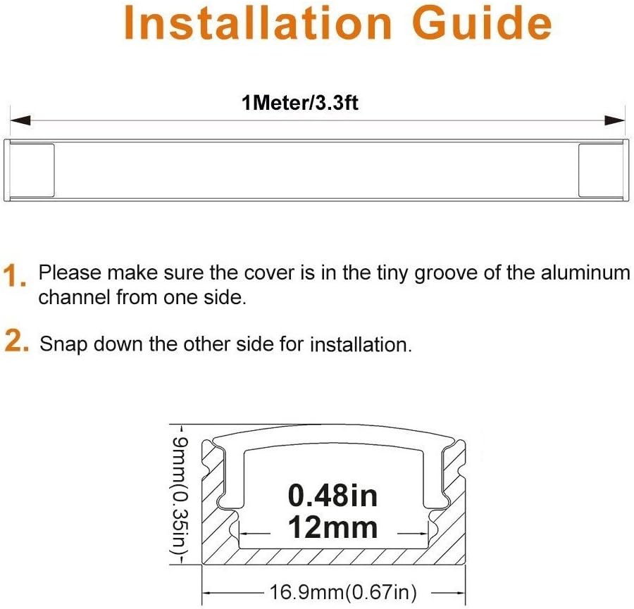 LightingWill 5-Pack 3.3ft/1M 9x17mm Black U-Shape Internal Width 12mm LED Aluminum Channel System with Cover, End Caps and Mounting Clips Aluminum Profile for LED Strip Light Installations-U02B5