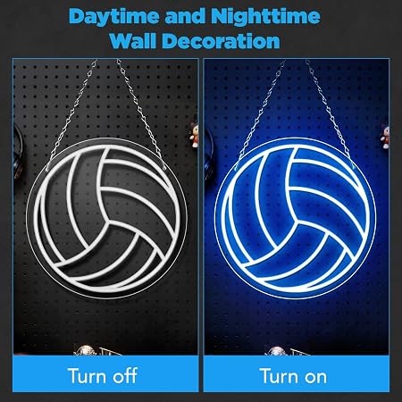 LED Neon Signs – Volleyball Silicone Neon Sign – 12×12 Inch | 5V USB Powered Dimmable Ice Blue Glow LED Wall Light | Neon Lamp with Accessories Included | Hanging Sports Decor for Bedroom, Game Room, Bar & Party Spaces
