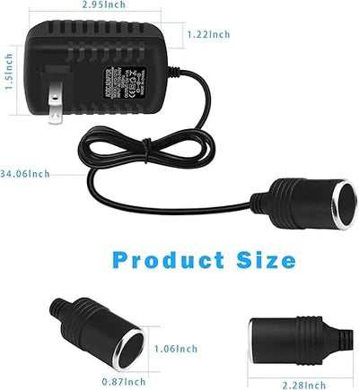 DC 12V Cigarette Lighter Plug-in LED Adapter 24W, AC 100–240V to 12V Converter Transformer - US Plug for Car Accessories, Portable Devices and LED Lighting