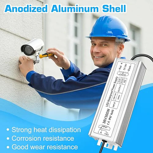 120W 36V/48V Waterproof LED Power Supply, 175-265V Input, Single Output, Aluminum Housing, Outdoor LED Lighting Driver, CE/RoHS/FCC Certified, EU Plug
