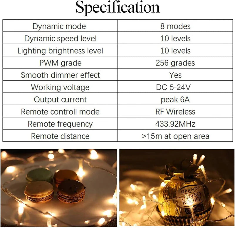 LightingWill LED Strip Controller DC5V-24V RF Remote Dimmer White Wireless LED Controller for Single Color 5050 3528 LED Strips