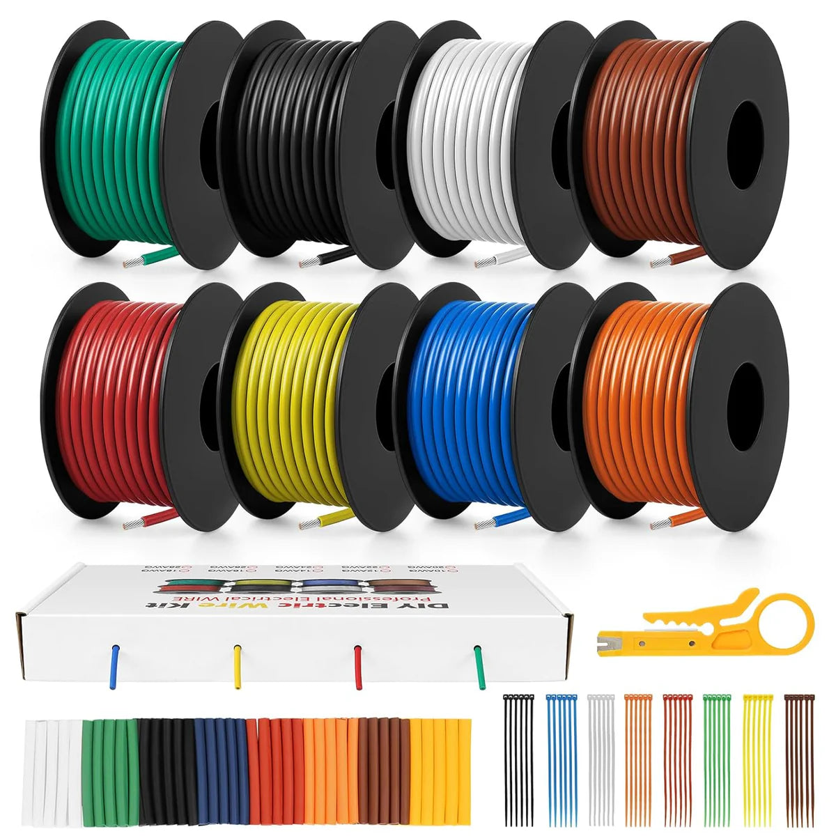 18 AWG Silicone Wire Kit, Stranded Tinned Copper Electrical Cable, Flexible Heat Resistant Hook Up Wire Set, 3m–15m Each Roll × 8 Colors for DIY, Automotive, LED, RC, Power Wiring