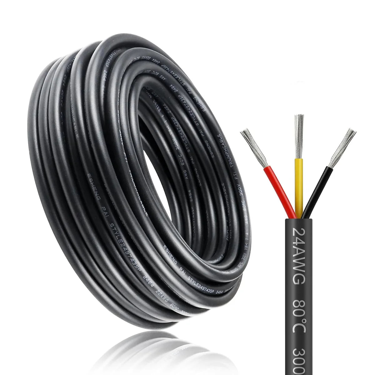 24 AWG Stranded Electrical Wire, Multi-Core Cable, 2/3/4/5 Conductor, Black/White PVC Flexible Insulated Cord for Extension & Wiring — 3m–50m (10ft–165ft) Options
