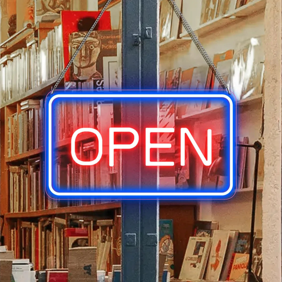 OPEN LED Neon Sign – 4 Glow Color Options | Rectangular | 16×9 / 23×12 inch | Window Hanging | Plug & Play for Storefronts