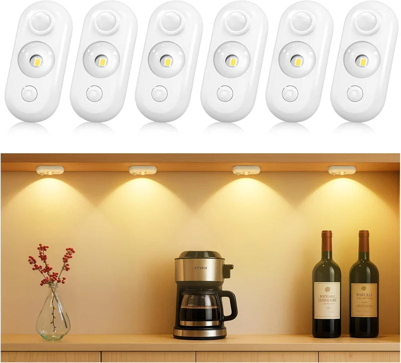 LightingWill Rechargeable Oval LED Closet Light 4/6 Pack, Motion Sensor Tap Switch Dimmable Cabinet Light, Warm / Daylight White, Black / White Finish, Magnetic Mounting for Closets and Cabinets
