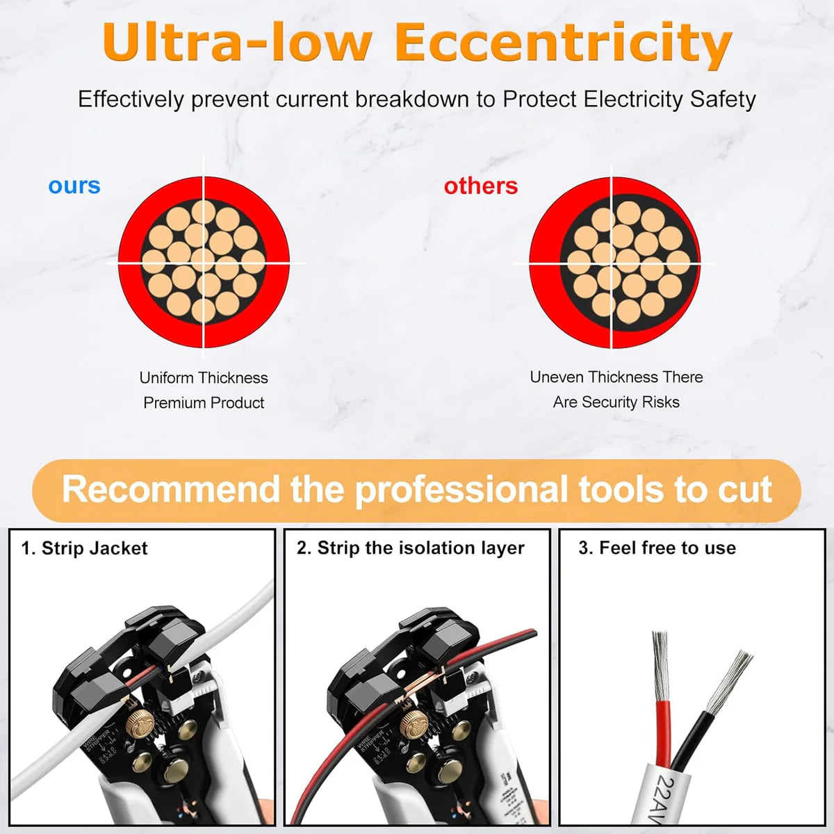 22 AWG Electrical Wire, Stranded Tinned Copper Cable, 2/3/4/5 Conductor Multi-Core, Black/White PVC Jacket Flexible Extension Cord — 3m–50m (10ft–165ft) Options