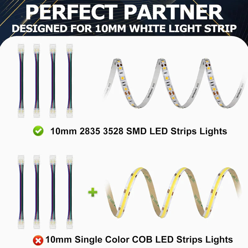 LightingWill LED Strip Connector 10mm 4Pin Transparent Solderless Clips, LED Light Strip Connector Strip to Wire Strip to Strip Female Plug Connector for RGB Strip, Bulk 500pcs MOQ Factory Direct