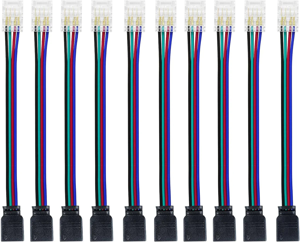 LightingWill LED Strip Connector 10mm 4Pin Transparent Solderless Clips, LED Light Strip Connector Strip to Wire Strip to Strip Female Plug Connector for RGB Strip, Local Stock US UK