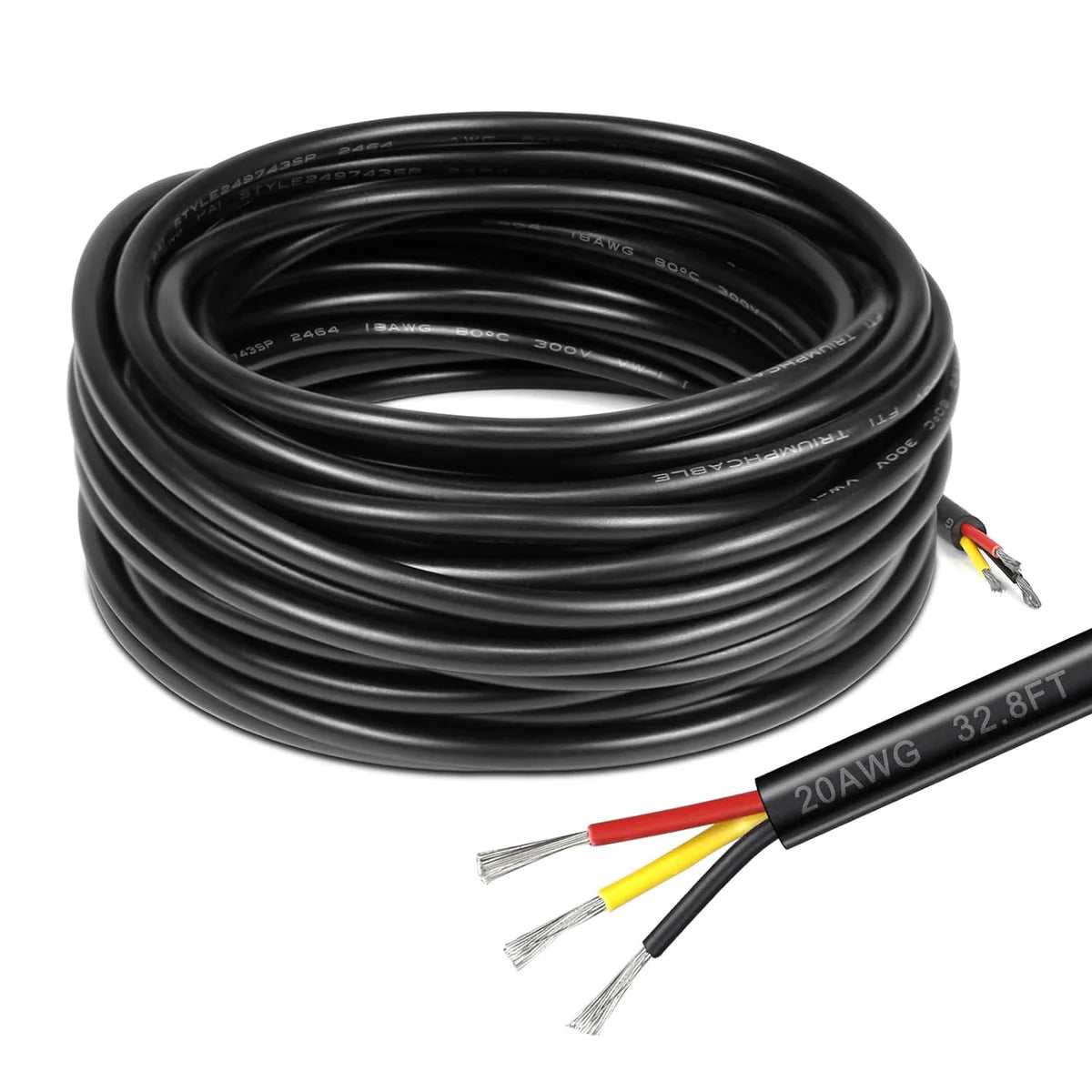 20 AWG Electrical Cable, Stranded Tinned Copper Wire, 2/3/4/5 Conductor, Black/White PVC Sheathed Flexible Extension Cord for DIY Wiring — 3m–50m (10ft–165ft) Options