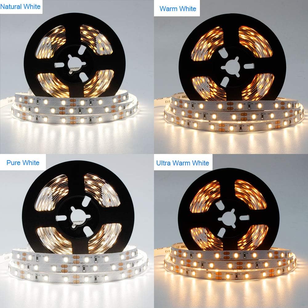 LightingWill LED Strip Lights CRI90 SMD5050 16.4Ft(5M) 300LEDs Nature White 4000K-4500K 60LEDs/M DC12V 72W 14.4W/M 10mm White PCB Flexible Ribbon Strip with Adhesive Tape Non-Waterproof H5050NW300N