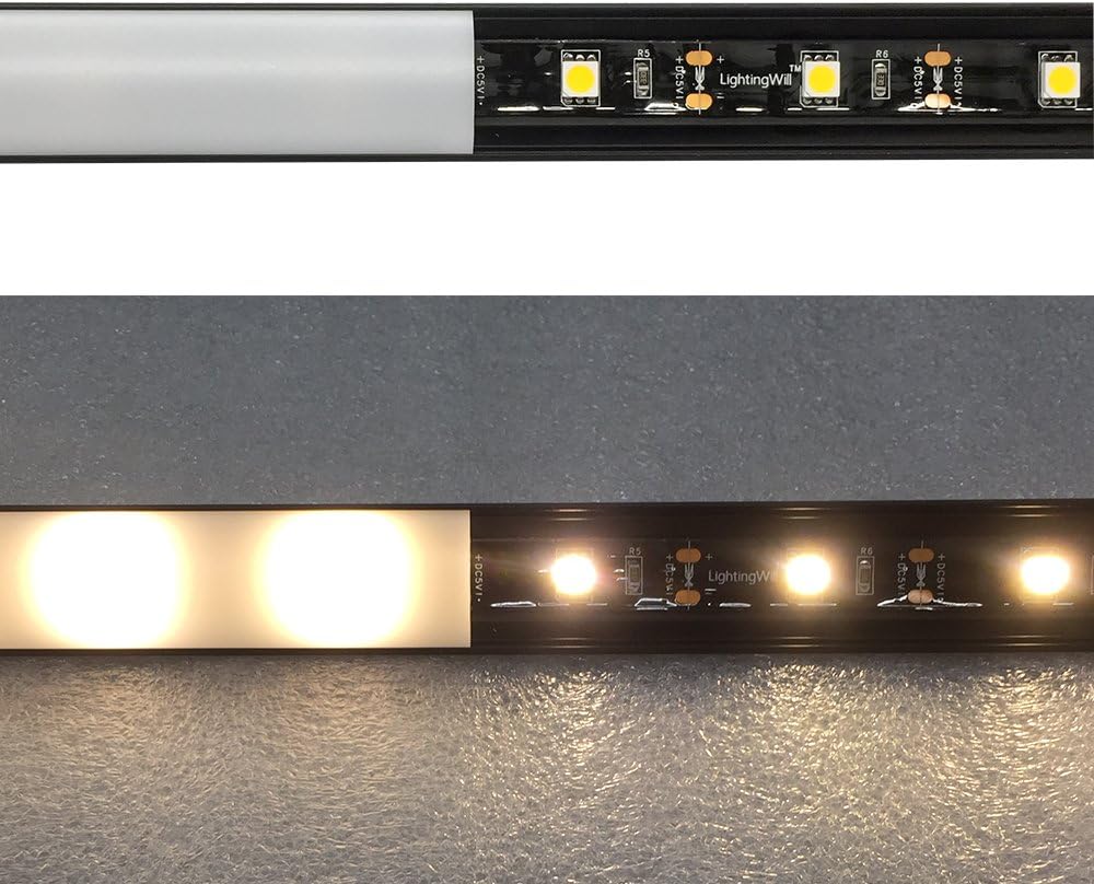 LightingWill 5-Pack V-Shape LED Aluminum Channel System 3.3ft/1M Anodized Black Corner Mount Extrusion for <12mm Width SMD3528 5050 LED Strips with Milky White Cover, End Caps, Clips V02B5