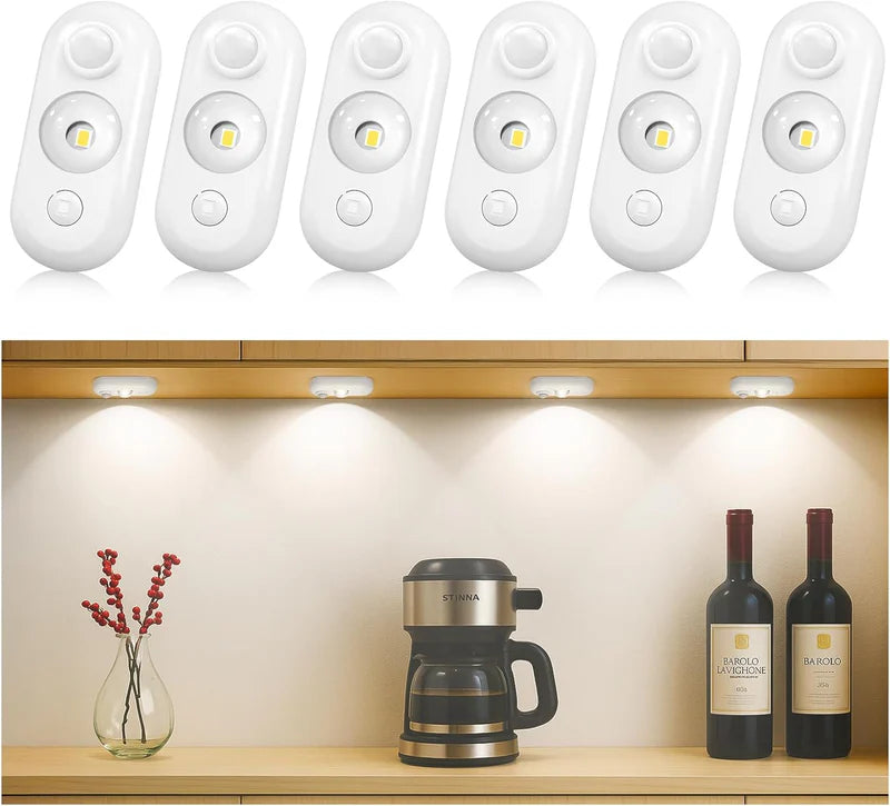 LightingWill Rechargeable Oval LED Closet Light 4/6 Pack, Motion Sensor Tap Switch Dimmable Cabinet Light, Warm / Daylight White, Black / White Finish, Magnetic Mounting for Closets and Cabinets