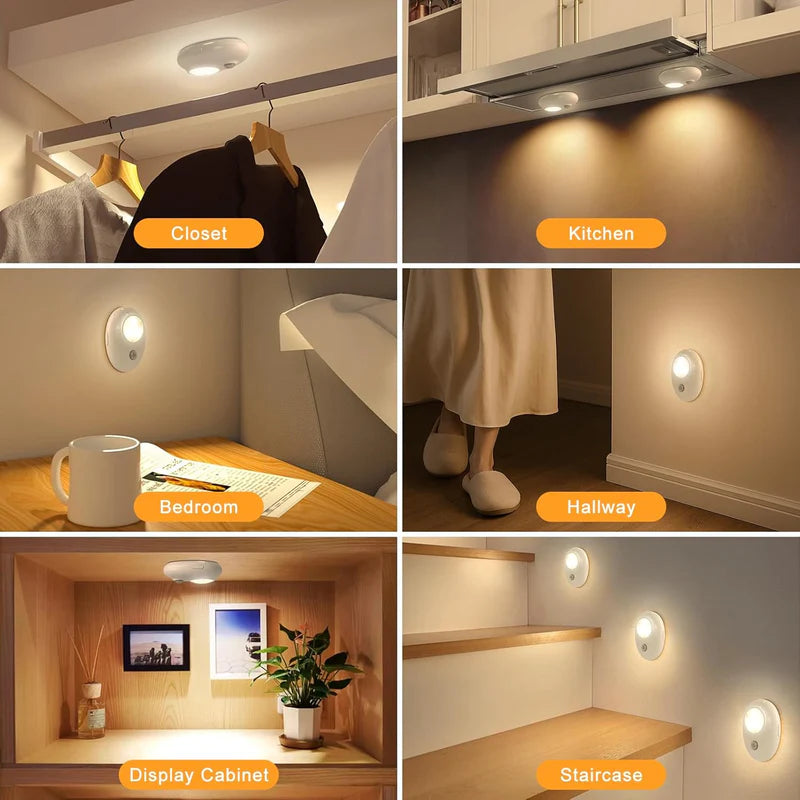 LightingWill Rechargeable Pebble LED Closet Light 4/6 Pack 3 LEDs, 3 Color Modes 3000K / 4000K / 6000K Motion Sensor Dimmable Cabinet Light, Tap Switch, White Finish, Magnetic Mounting