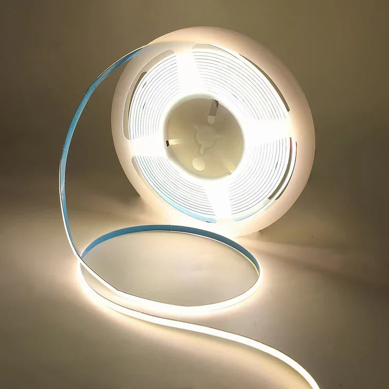 COB LED Strip Light 12V/24V 400LEDs/M, 5mm Flexible Dot-Free LED Tape, CRI90+ Non-Waterproof, 3000K / 4000K / 6500K / Red / Blue / Green / Pink / Yellow for Cabinet Kitchen Lighting, 5M/10M Pack