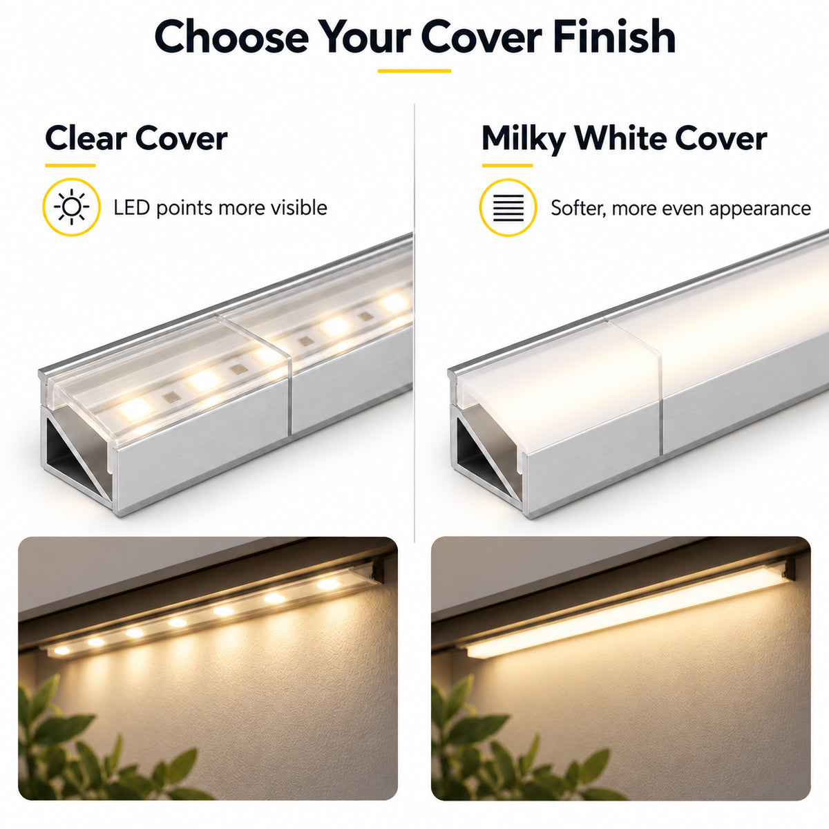 Silver V01 16x16mm V-Shape Corner-Mount LED Aluminum Channel, 12mm Inner Width, with Cover, End Caps & Mounting Clips