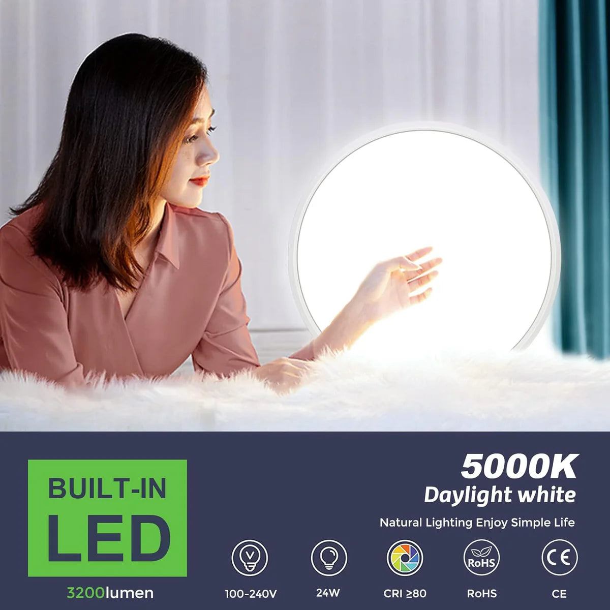 15.7 Inch Round 32W White LED Ceiling Light, 3000K / 4500K / 5000K / 6500K Flush Mount Ceiling Light Local Stock (US/UK/DE)