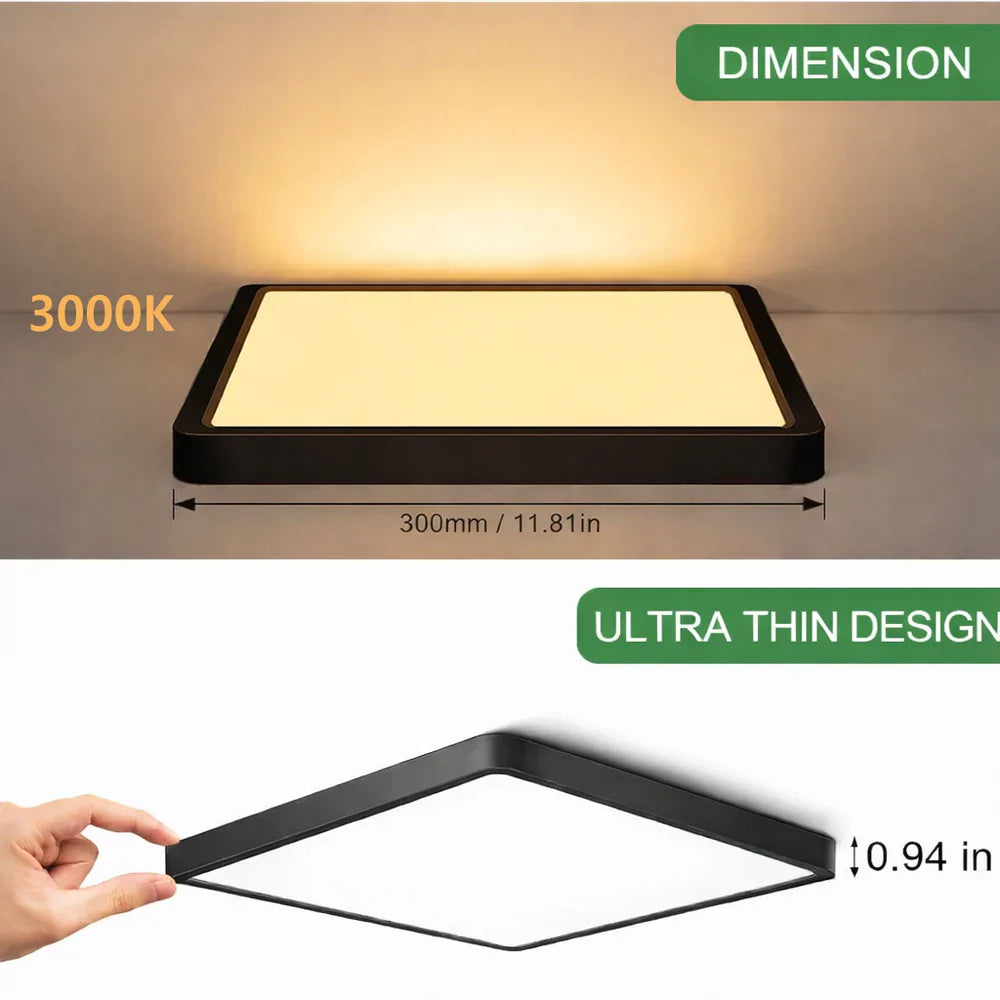 9 Inch 18W White / Black Square Ceiling Light – AC 110–130V | 3000K / 4500K / 5000K / 6500K | Flush Mount Ceiling Light for Modern Home Lighting | 1-Pack – Local Stock (US)