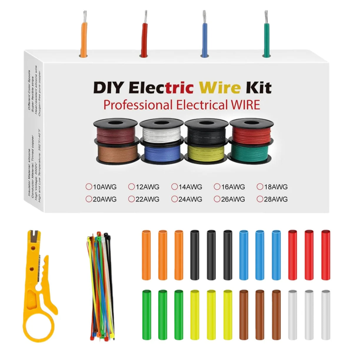 18 AWG Silicone Wire Kit, Stranded Tinned Copper Electrical Cable, Flexible Heat Resistant Hook Up Wire Set, 3m–15m Each Roll × 8 Colors for DIY, Automotive, LED, RC, Power Wiring
