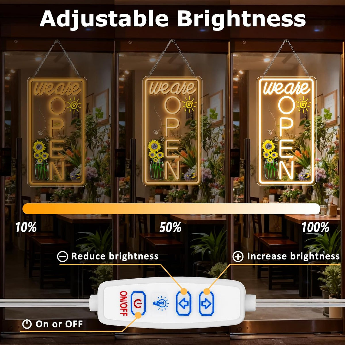 We Are Open Vertical Silicone LED shop signs – Warm White / Neutral White  | 16.5 × 9 inch |Window Hanging | Plug & Play for Cafes, Restaurants & Retail Shops