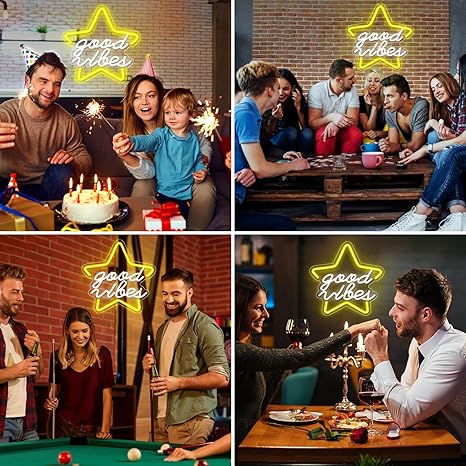 Star Good Vibes Neon Sign for Game Room Decor, 15.7*15.7'' Light Up Neon Lights Powered by USB with ON/OFF Switch, Man Cave, Kids Room,Super Star Gaming Wall Decor Gamer Gifts for Boys, Kid, Monther's Day(White)