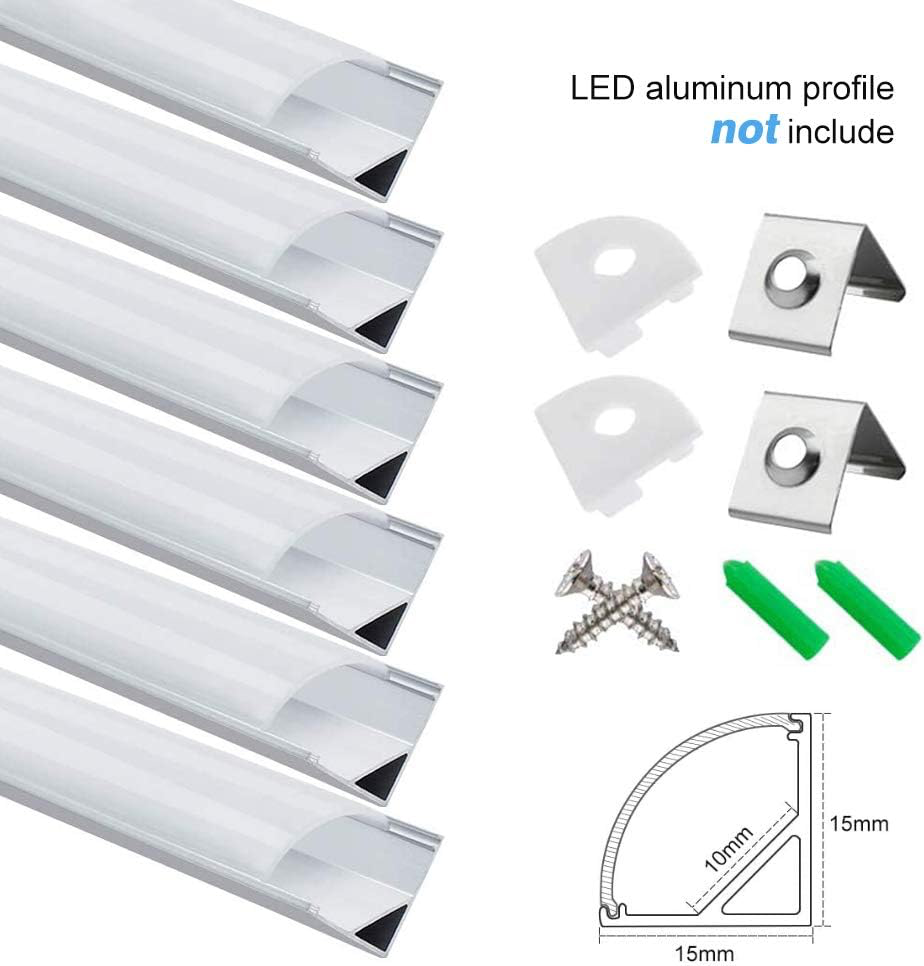 6-Pair V02 LED Aluminum Channel Accessory Kit with End Caps, Mounting Clips, Expansion Anchors & Screws, for 6 / 12-Pack V-Shape Channels