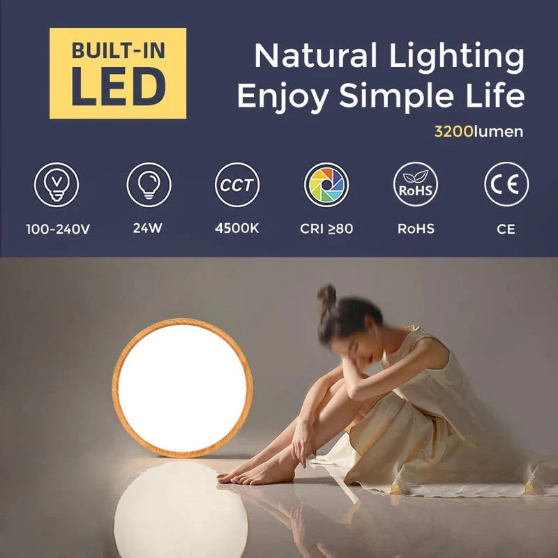 AC 220–240V Round Wood Grain LED Ceiling Light, 24W 3000K / 4500K / 5000K / 6500K Flush Mount Ceiling Light Local Stock (UK/DE)