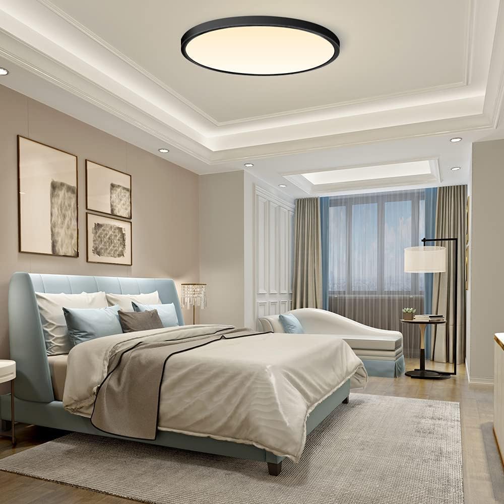 AC 220–240V Round Black LED Ceiling Light, 12W / 18W / 24W / 32W Options 3000K / 4500K / 5000K / 6500K Flush Mount Ceiling Light Local Stock (UK/DE)