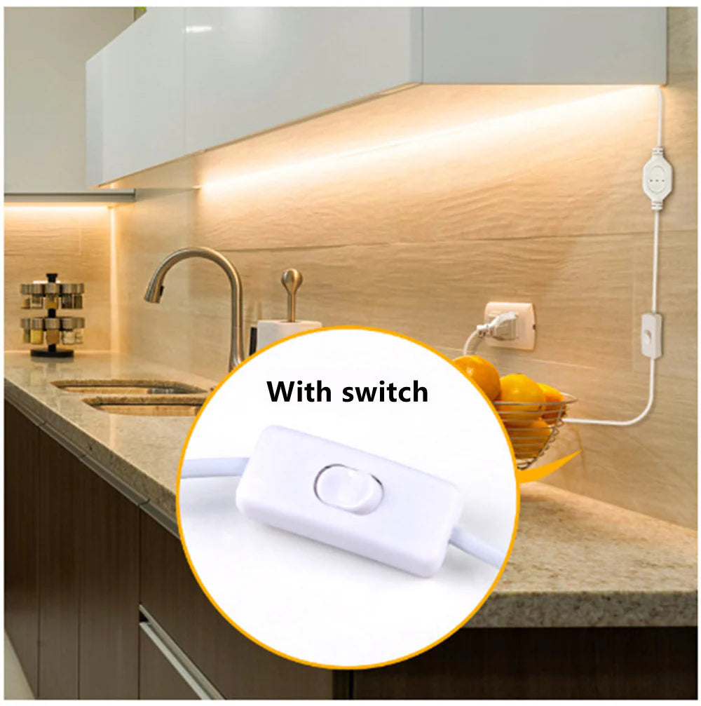 AC110V / 220V COB LED Strip Light 3000K / 6500K, IP65 Waterproof Spotless High Brightness Inline Power Switch for Cabinet Kitchen & Office Lighting, US / EU Plug, 5M/10M Pack