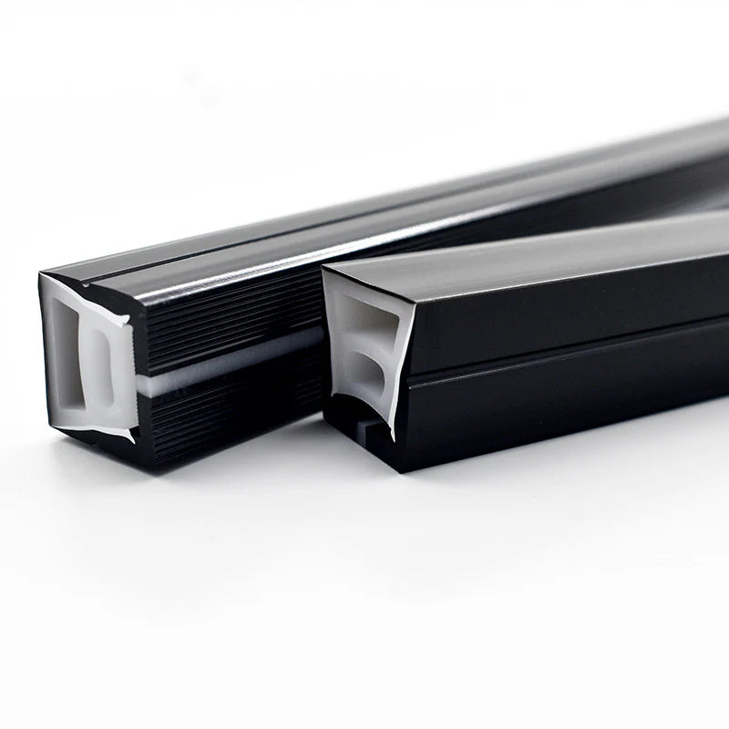 S2020 Black Neon Light Housing – 20x20mm | Silicone LED Channel System | 12mm PCB Width | IP67 Waterproof | 16.4FT/5M*1/16.4FT/5M*5