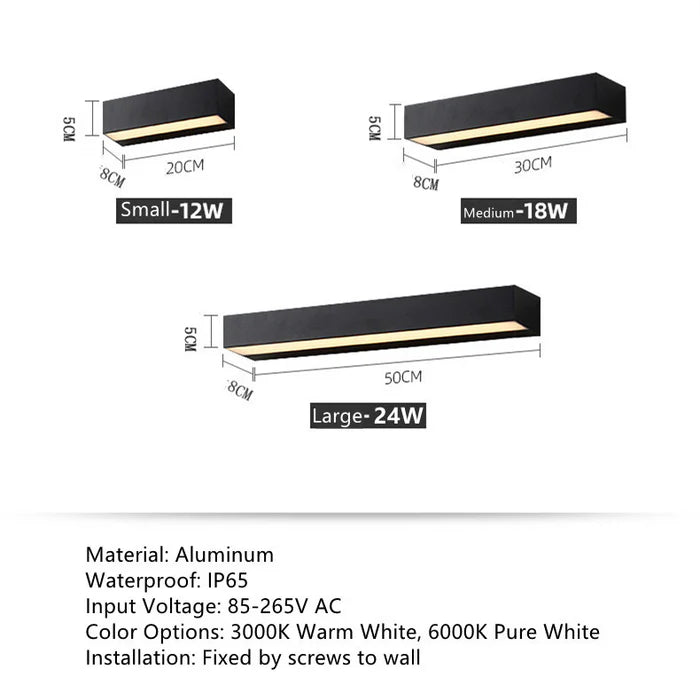 LightingWill LED Wall Light 12W 18W 24W Outdoor Waterproof Wall Sconce 3000K 6000K Long Linear Black Up Down Wall Light IP65 Aluminum Porch Garden Balcony Indoor