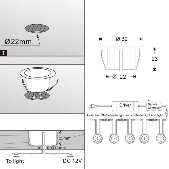 16-Pack Recessed LED Deck Lights – 0.6W Each | Warm White / Natural White  | AC100–265V Input with Power Adapter | US / EU / UK / AU Plug Options | IP67 Waterproof Inground Step Lights Kit for Deck, Garden, Yard, Stairs & Pathway Lighting