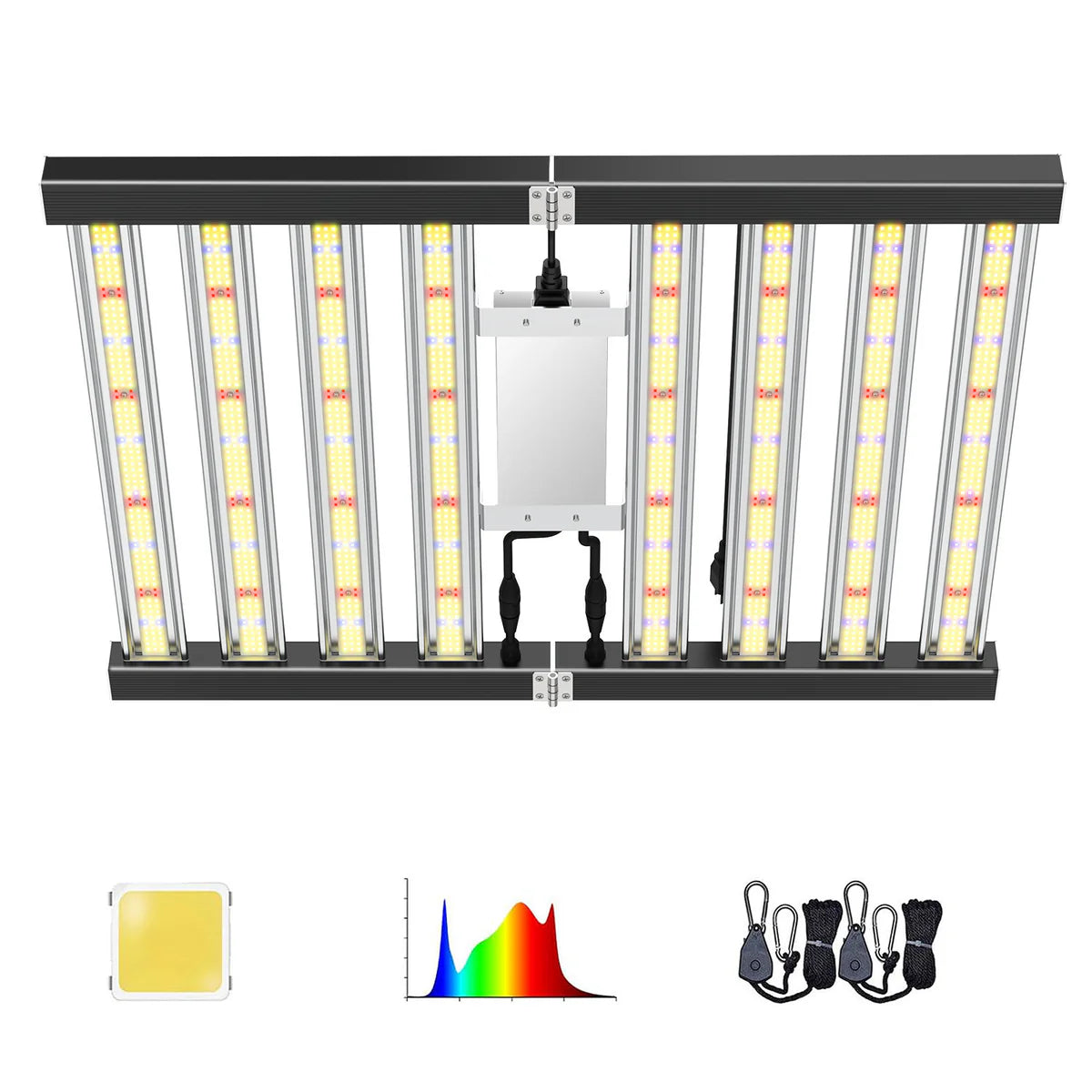 Foldable LED Grow Light - AC110-277V | 240W / 360W / 480W / 720W | Full Spectrum Grow Light for Indoor Commercial Plants | IP66 Waterproof | 0-10V Dimming | Included Hanging Rope, Dimmable Driver | Seedling, Veg & Bloom | US / EU / UK / AU Plug