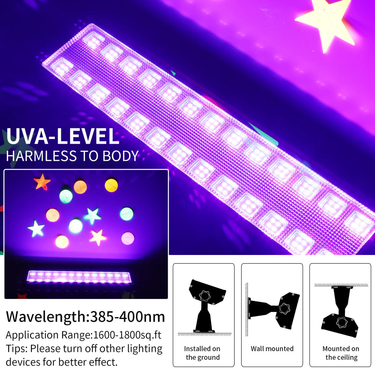 LightingWill 100W UV LED Wall Washer Light – AC85-265V | 395–400nm Black Light | Plug-in with On/Off Switch | Fluorescent Effect for Stage, Party & Event Lighting | 1 / 2-Pack