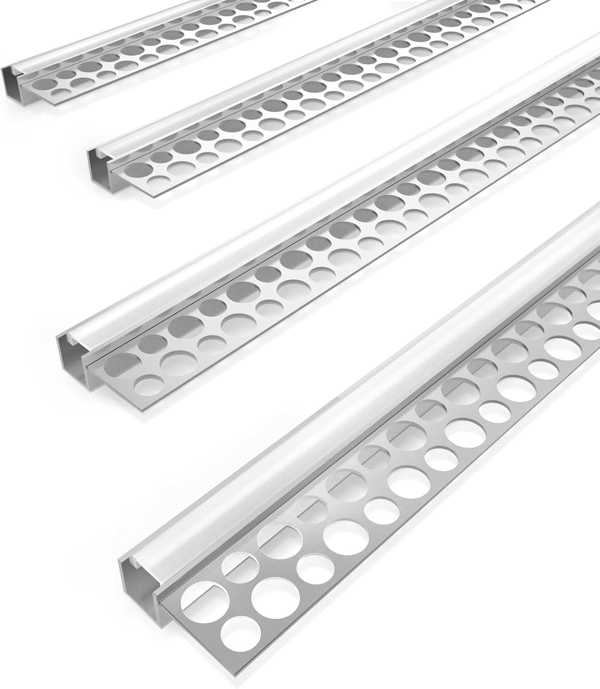 Silver TX-295 One-Sided LED Aluminum Channel for Plaster-In Drywall, Fits LED Strips Up to 9mm Wide, with Milky White Diffuser