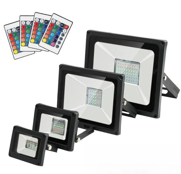 LightingWill FL-RGB Series LED Flood Light Outdoor 20W-200W IP66 Color Changing Floodlight 16 Colors Memory Function Aluminum Housing Remote Control Landscape Stage Light 2/10-Pack