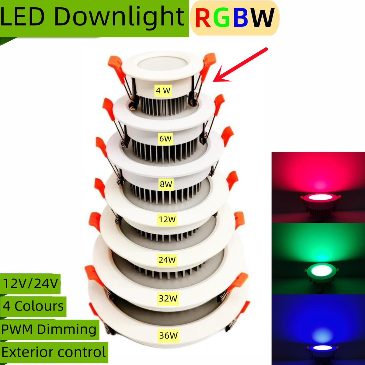 4er-Pack RGBW superhelle moderne LED-Einbauleuchten, 4 W, 12 V, weiß, runde LED-Einbauleuchten, Aluminium-Deckeneinbauleuchte für den Innenbereich, Hotelbeleuchtung, Barbeleuchtung, Tanzsaalbeleuchtung, Restaurantbeleuchtung 