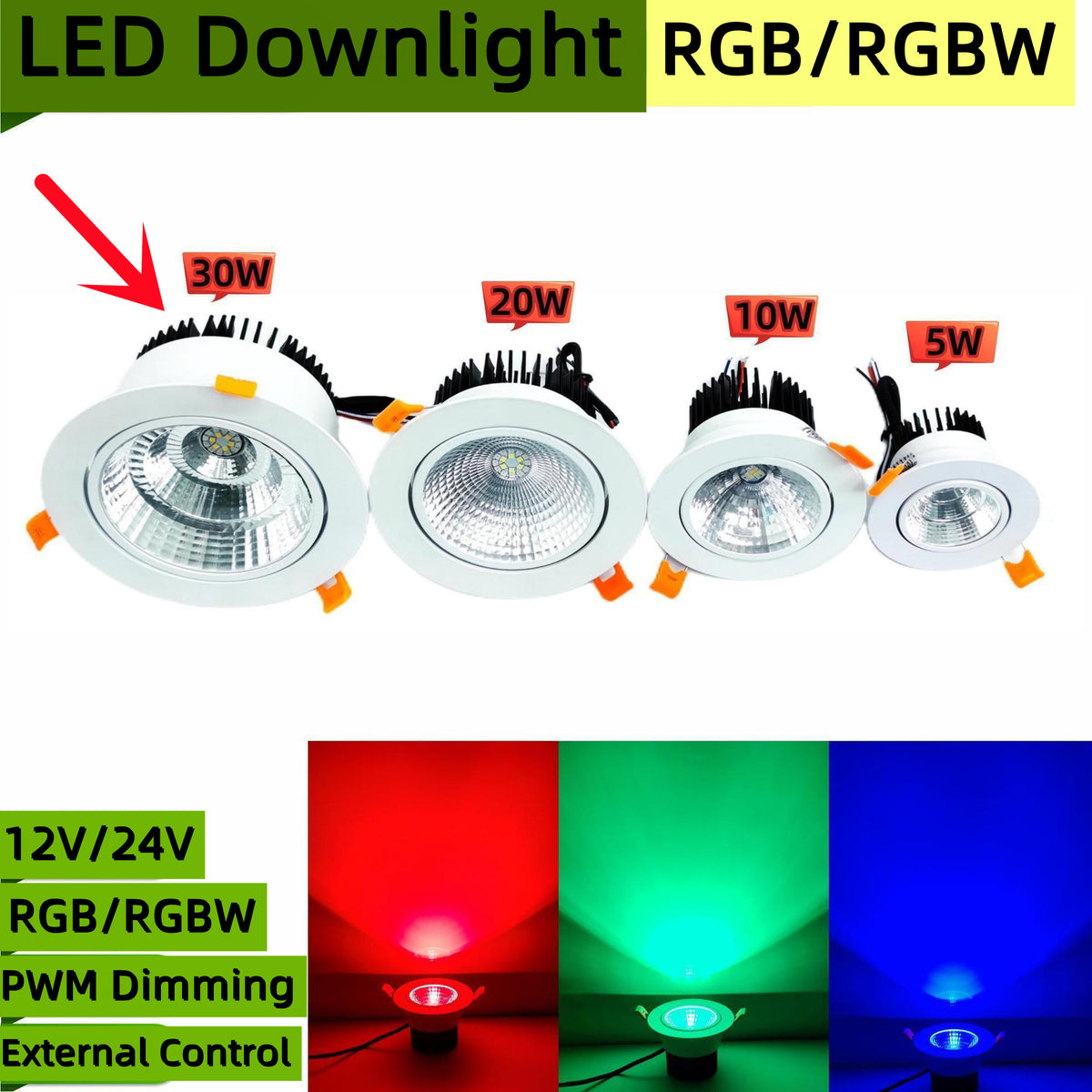 KOSTENLOSER VERSAND 4er-Pack RGBW LED 24 V 30 W Einbau-Deckenleuchten Fotowandbeleuchtung Leuchten Einbau-Downlight Energiesparende Bekleidungsgeschäft Hotelbeleuchtung Barbeleuchtung Tanzsaalbeleuchtung Restaurantbeleuchtung 