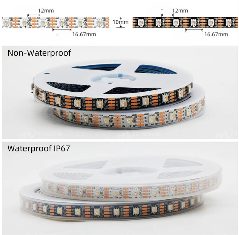 LightingWill WS2815 RGBWIC LED Strip Light DC12V RGB 6000K 4 in 1 SMD5050 Individually Addressable Breakpoint Resume 30 60 96 LEDs/m IP00 IP65 IP67 LED Strip for Party Decoration DIY Lighting 5M 50M