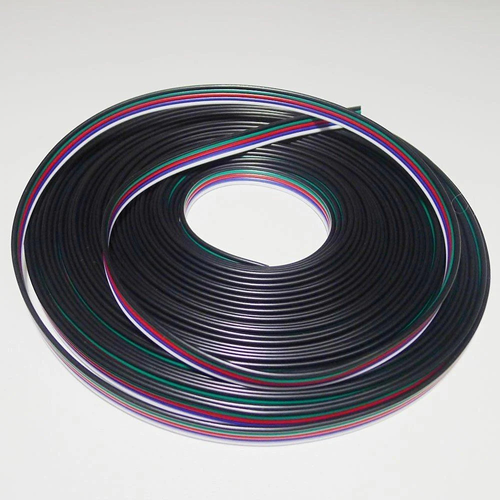 22Guage RGBW RGBWW LED Strip Extension Cable, 5pin 5Color Stand Wire Bonded Flat Cable for SMD5050 RGBW RGBWW Color, 20m/50m