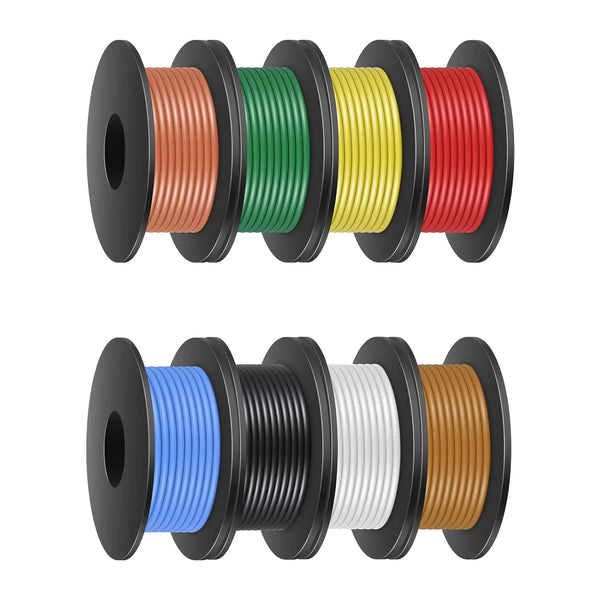 18 AWG Silicone Wire Kit, Stranded Tinned Copper Electrical Cable, Flexible Heat Resistant Hook Up Wire Set, 3m–15m Each Roll × 8 Colors for DIY, Automotive, LED, RC, Power Wiring