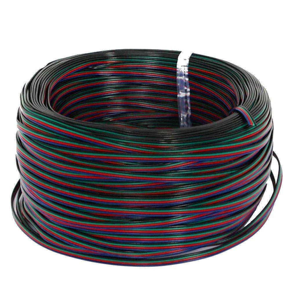 22Guage RGB LED Strip Extension Cable, 4pin 4Color Stand Wire Bonded Flat Cable for SMD5050 3528 RGB Color, 20m/50m