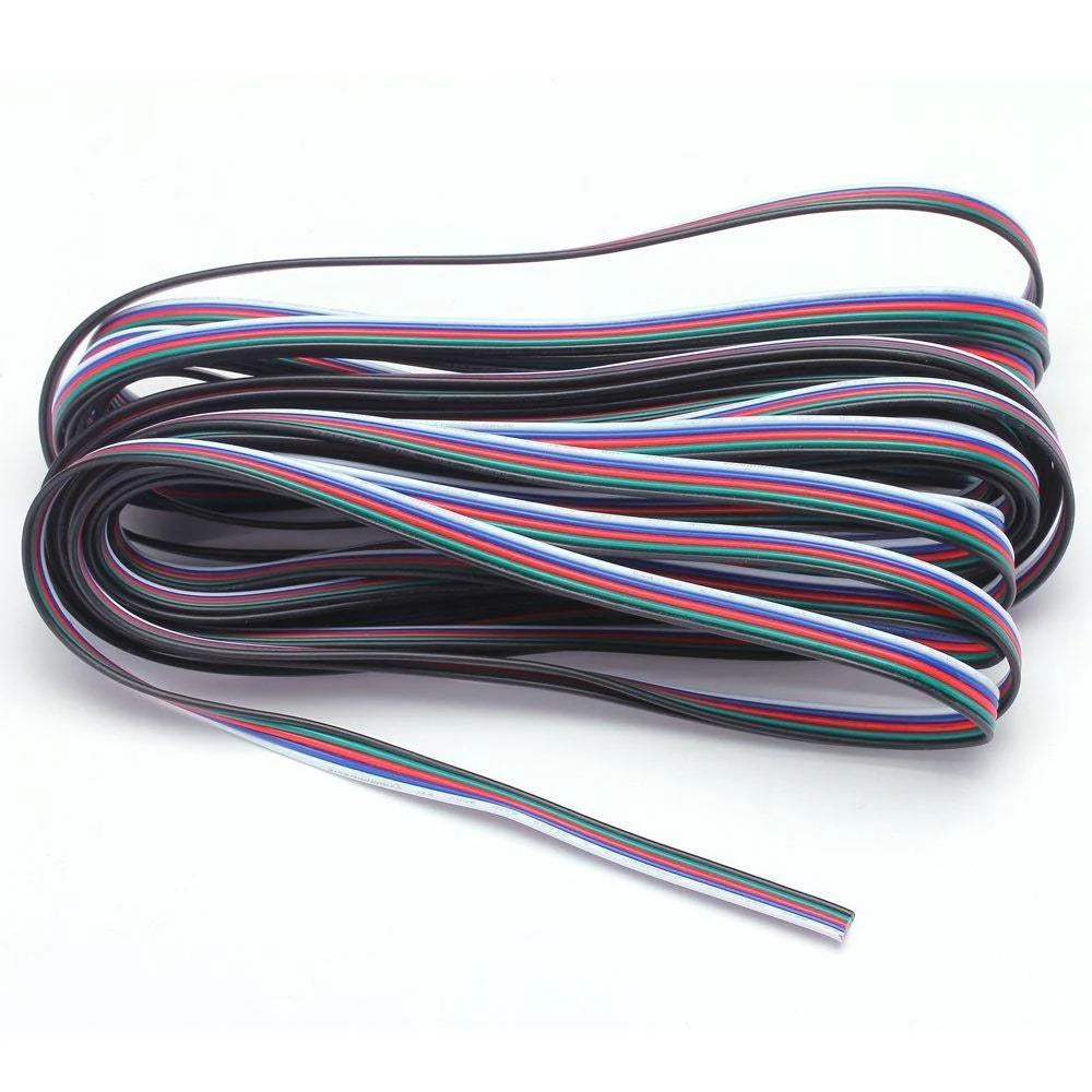 22Guage RGBW RGBWW LED Strip Extension Cable, 5pin 5Color Stand Wire Bonded Flat Cable for SMD5050 RGBW RGBWW Color, 20m/50m