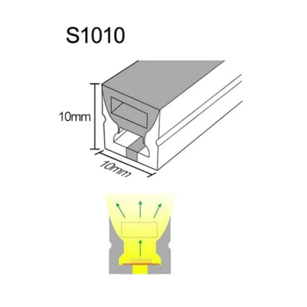 S-TE Series 10×10mm Top Emitting LED Neon Housing | 6mm PCB Width | S1010 Silicone Neon Profile | IP67 Waterproof | 16.4FT/5M | Standard Install | Ceiling Accent Lighting | Local Stock US/UK/DE